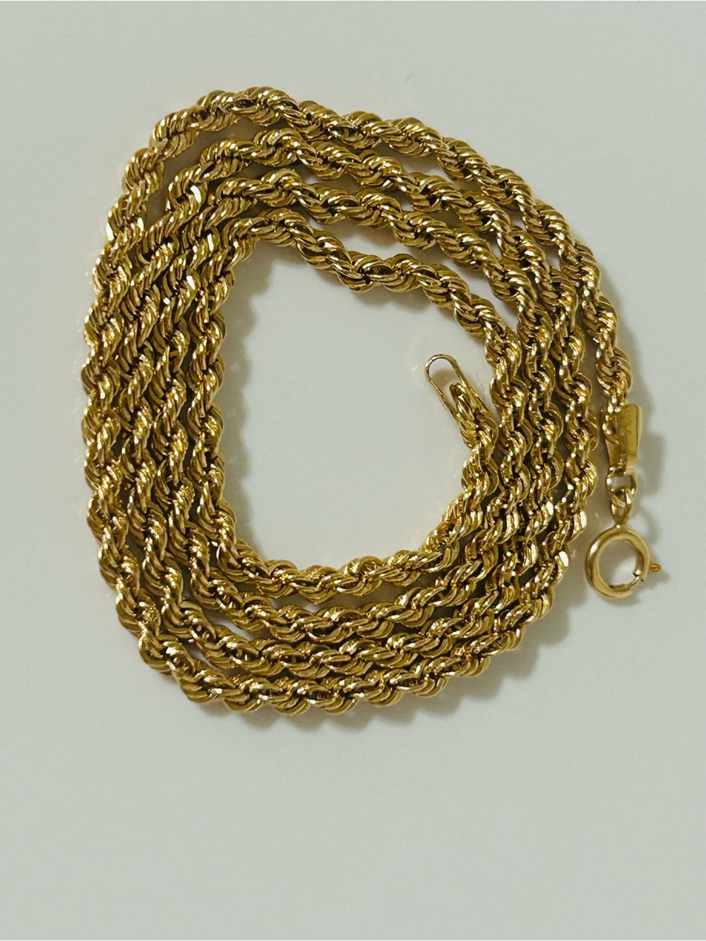 18” 18K Gold Lightweight Rope Chain Necklace – ~3mm Thickness